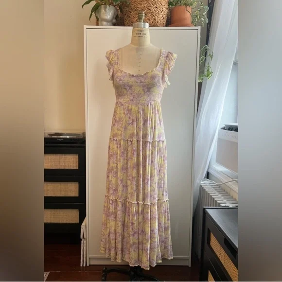 NWOT LoveShackFancy Rare Sample Chessie Dress Purple/Yellow Mermaid Print Size S - Picture 1 of 5